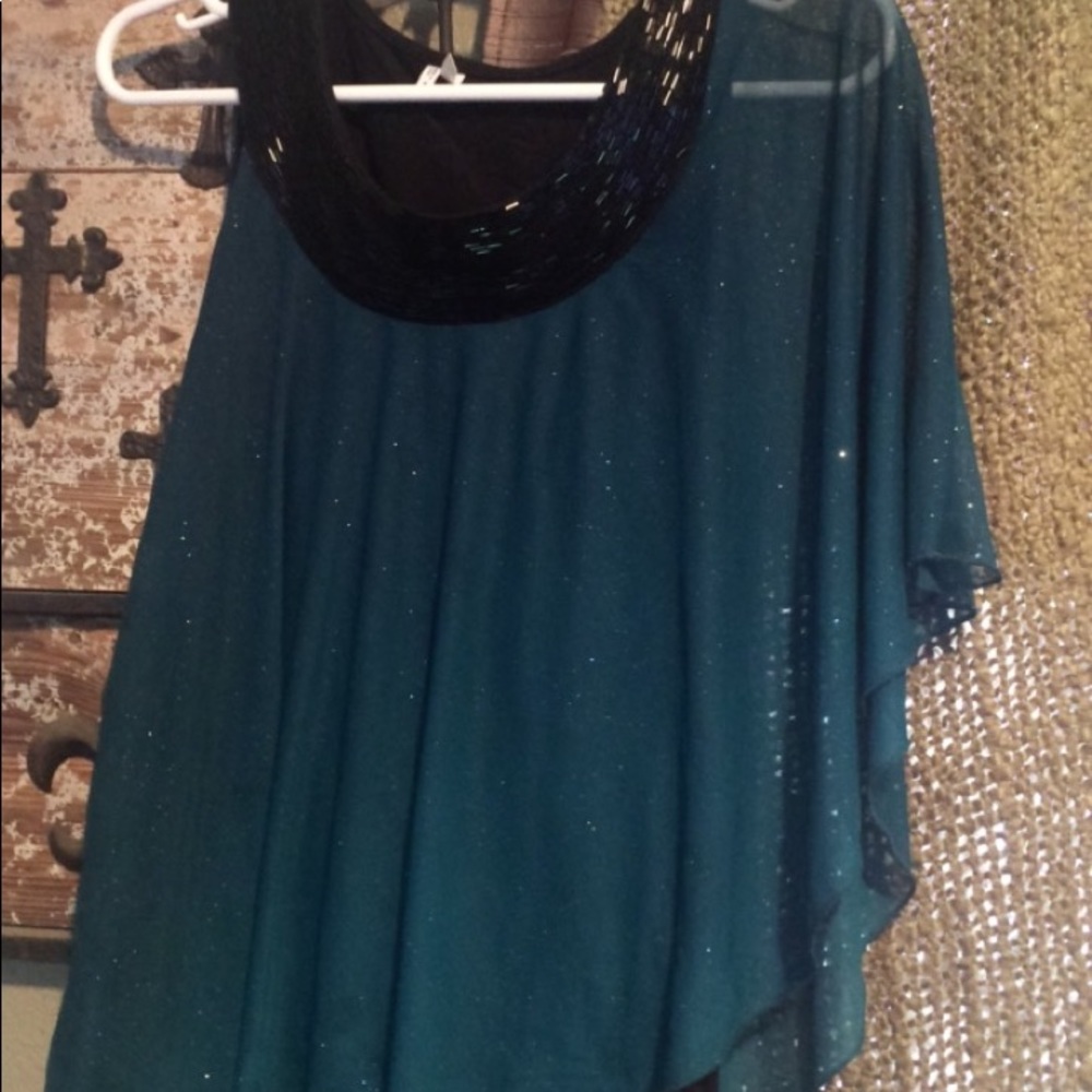 Beaded scoop neck sparkle top